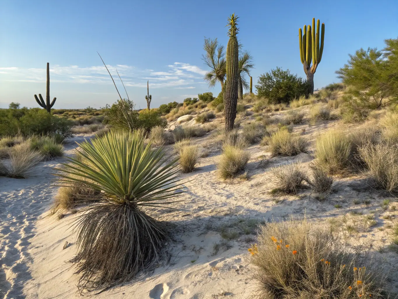 A vibrant image showcasing a variety of native Sonoran Desert plants thriving in a well-designed garden, highlighting their beauty and adaptability.
