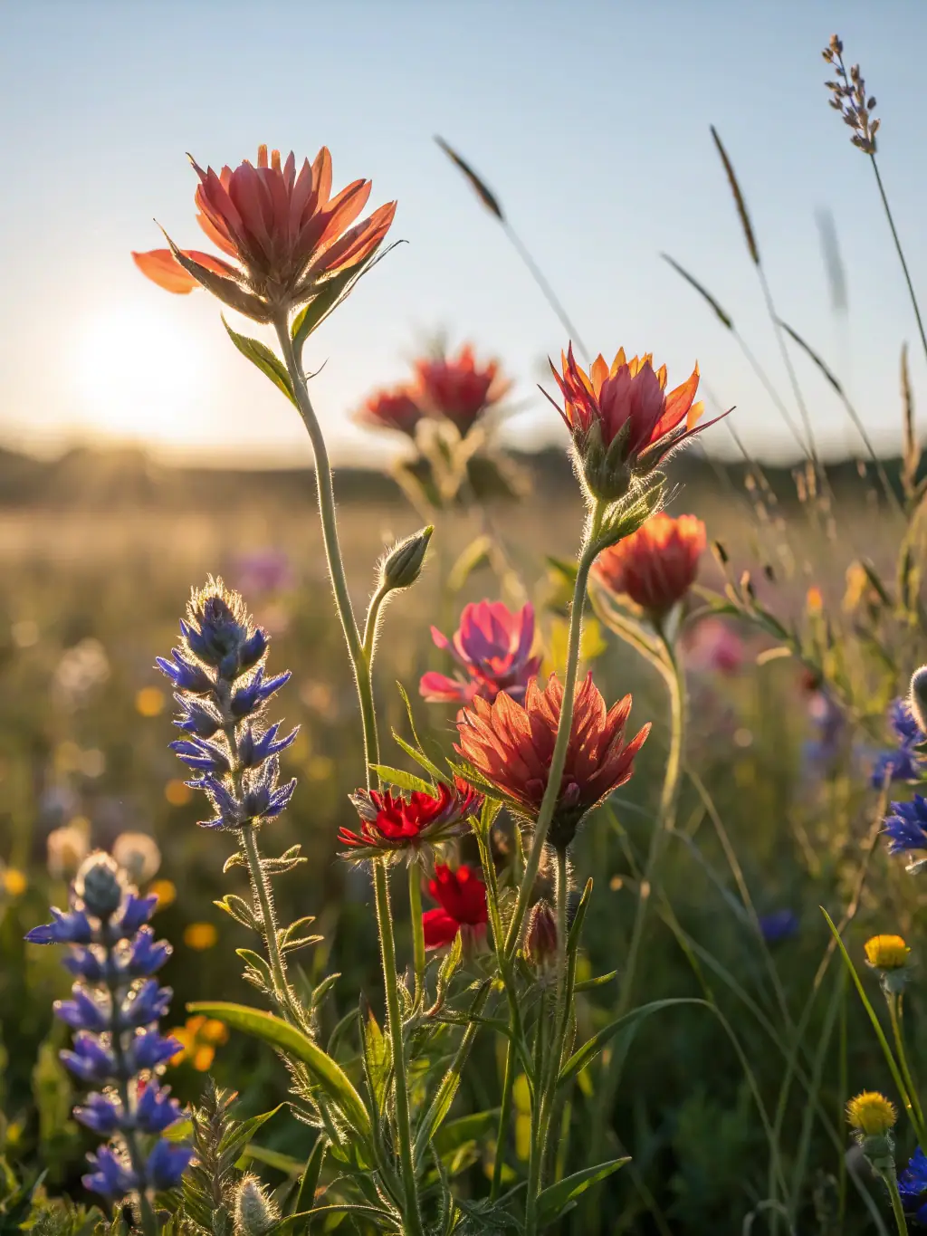 A vibrant photograph of native wildflowers blooming in the Sonoran Desert after a rainfall, showcasing the beauty and resilience of desert flora.