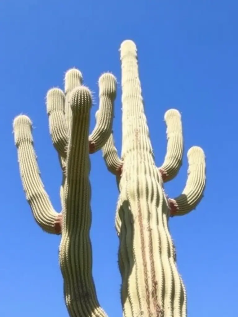 A close-up shot of a young saguaro cactus seedling thriving in a rocky desert garden, showcasing its initial growth stages and adaptation to the arid environment.